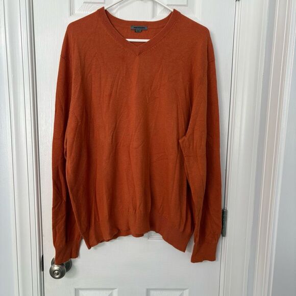 Johnston & Murphy V-Neck Sweater Men’s XXL Rust Orange Silk Blend - Picture 1 of 7